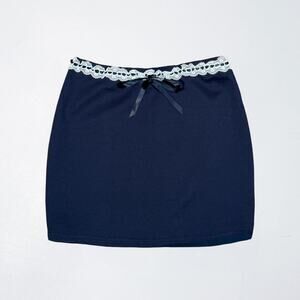 Lace Trim Satin Bow Stretchy Mini Skirt